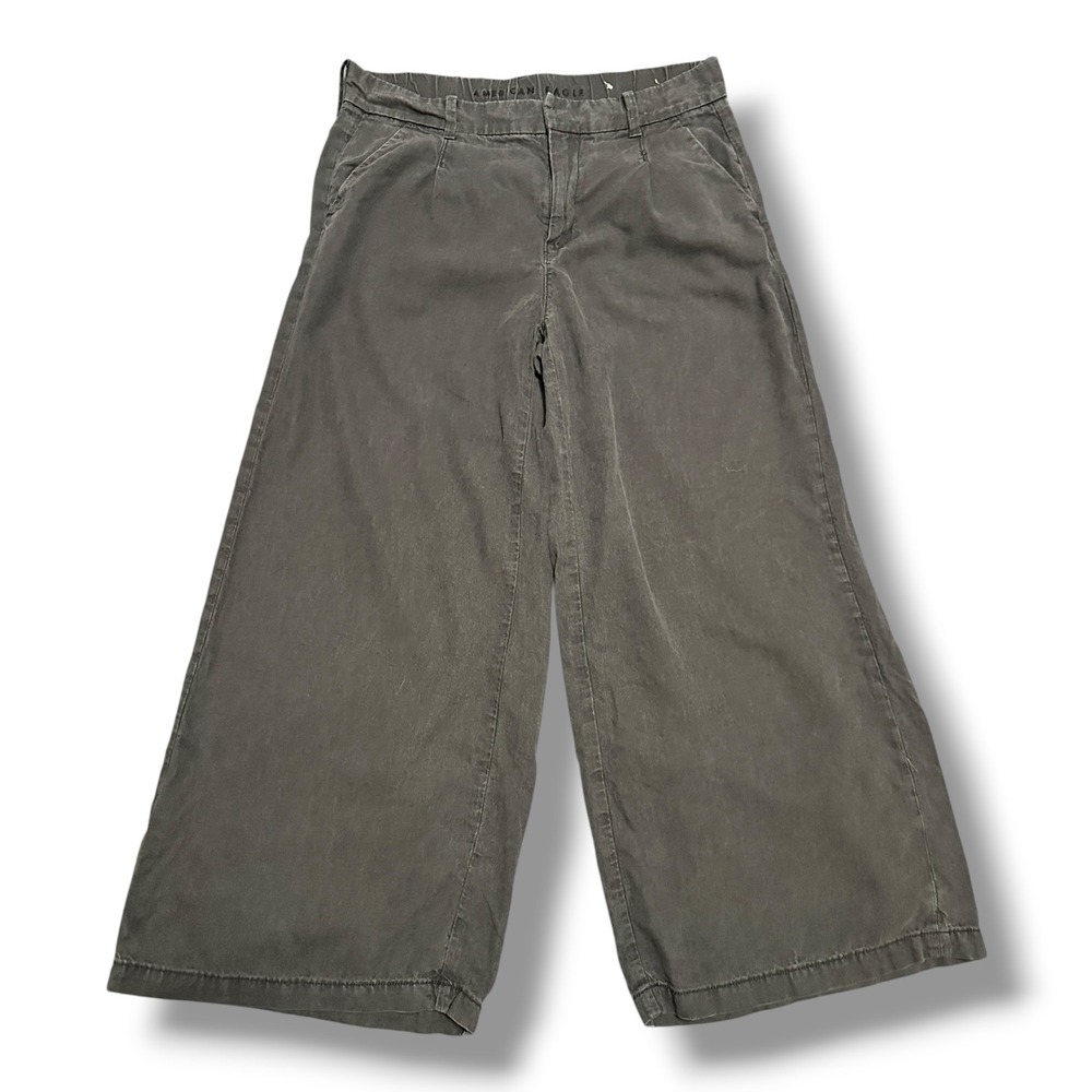 American Eagle Women's Linen Blend High Rise Trouser Pants Wide Leg Black 10S